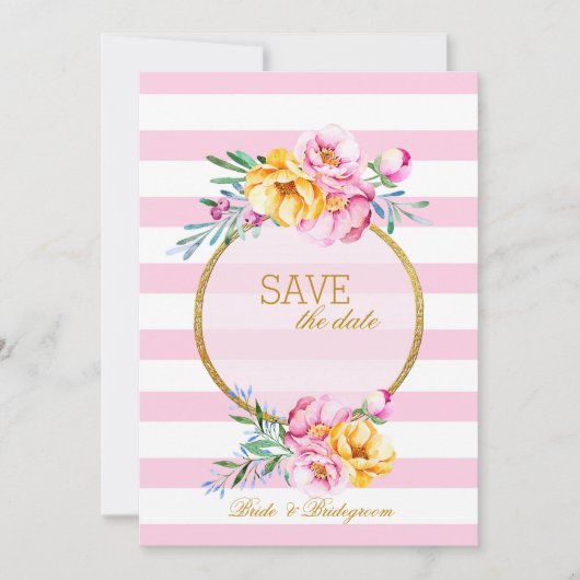 Roze Stripes Gold Lijst ventilator sparen de datum Save The Date (Voorkant)