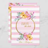 Roze Stripes Gold Lijst ventilator sparen de datum Save The Date (Voorkant / Achterkant)
