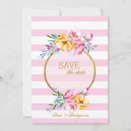 Roze Stripes Gold Lijst ventilator sparen de datum Save The Date