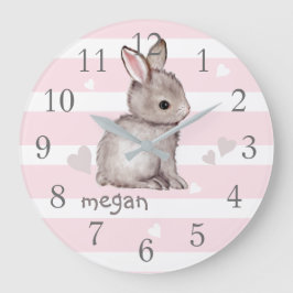 Roze Stripes Gray Bunny Nursery Wall Clock Grote Klok