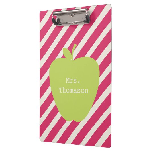 Roze stripes Green Apple Teacher Klembord (Links)