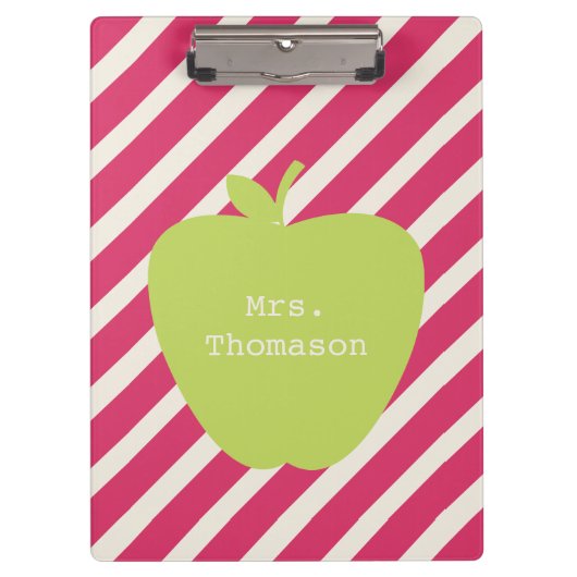 Roze stripes Green Apple Teacher Klembord (Voorkant)