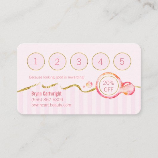 Roze Stripes Lipgloss Makeup Loyalty Card (Achterkant)