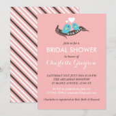 Roze stripes Lovevogels Bridal Shower Invitation Kaart (Voorkant / Achterkant)