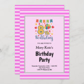 Roze stripes met de achtste verjaardag van de uitn kaart (Voorkant / Achterkant)