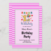 Roze stripes met de eerste verjaardag kaart (Voorkant / Achterkant)