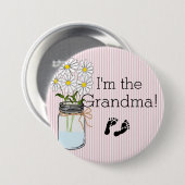 Roze stripes met Mason Jar Ik ben de oma Ronde Button 7,6 Cm (Voorkant /achterkant)