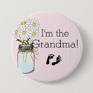 Roze stripes met Mason Jar Ik ben de oma Ronde Button 7,6 Cm