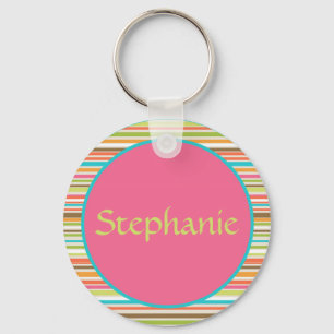 Roze stripes naam Button Sleutelhanger