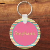 Roze stripes  naam Button Sleutelhanger (Voorkant)