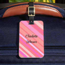 Roze Stripes-naam in modern script Bagagelabel