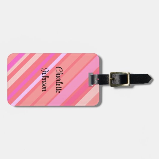 Roze Stripes-naam in modern script Bagagelabel (Voorkant horizontaal)