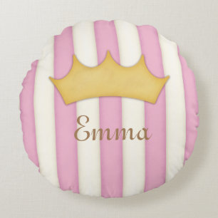 Roze Stripes Name Personalized Crowned Princess Rond Kussen