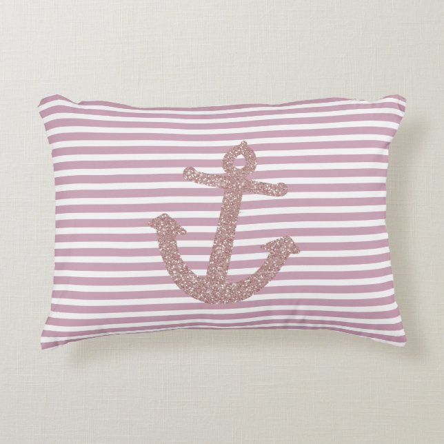 Roze stripes — Nautisch anker Accent Kussen (Voorkant)