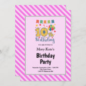 Roze stripes, omhuld op 10e verjaardag kaart (Voorkant / Achterkant)
