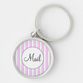 Roze stripes op White Mail Key Sleutelhanger