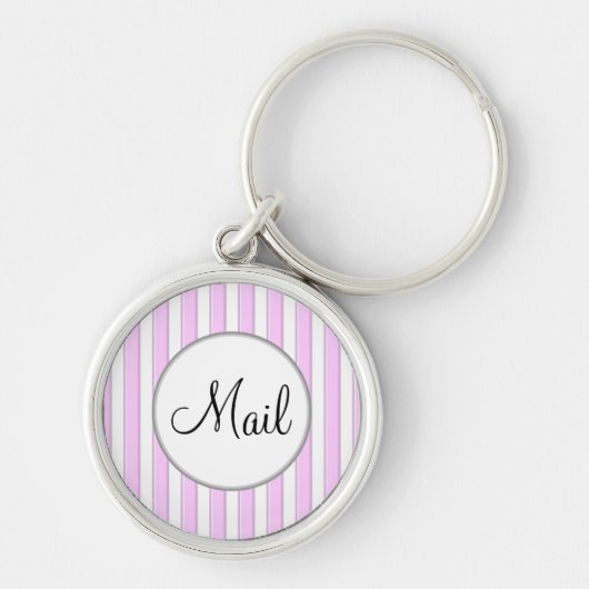 Roze stripes op White Mail Key Sleutelhanger (Voorkant)