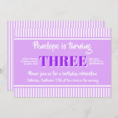 Roze Stripes Paarse derde verjaardag Kaart (Voorkant / Achterkant)