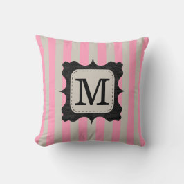 roze stripes patroon zwart, aangepast monogram kussen