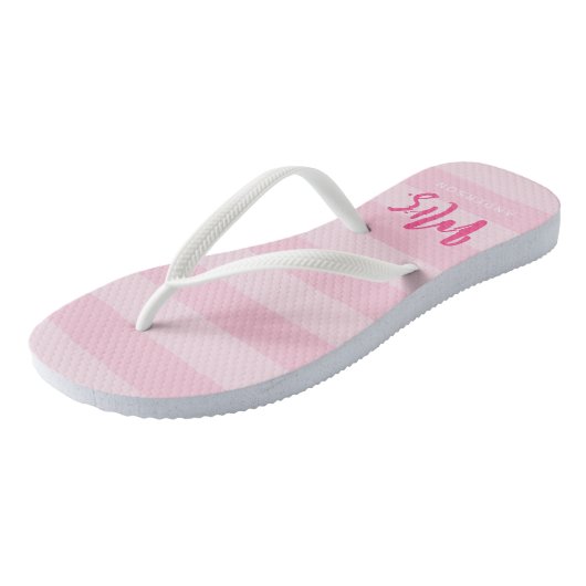 Roze stripes personaliseren met de naam Mrs. Teenslippers (Schuin)