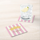 Roze Stripes Persoonlijke benaming Princess Crown Kartonnen Onderzetters (Insitu)