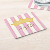 Roze Stripes Persoonlijke benaming Princess Crown Kartonnen Onderzetters (Schuin)