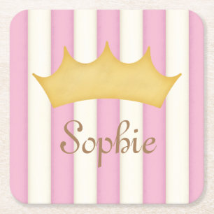 Roze Stripes Persoonlijke benaming Princess Crown Kartonnen Onderzetters
