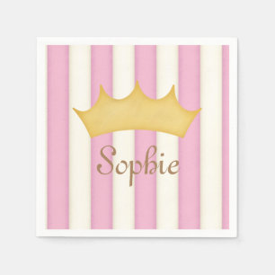 Roze Stripes Persoonlijke benaming Princess Crown Servet