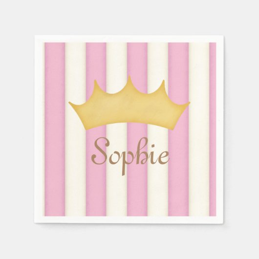 Roze Stripes Persoonlijke benaming Princess Crown Servet (Voorkant)