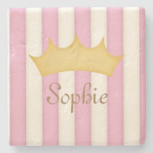 Roze Stripes Persoonlijke benaming Princess Crown Stenen Onderzetter (Voorkant)