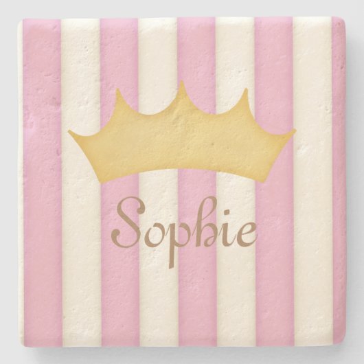 Roze Stripes Persoonlijke benaming Princess Crown Stenen Onderzetter (Voorkant)