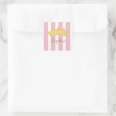 Roze Stripes Persoonlijke benaming Princess Crown Vierkante Sticker (Tas)