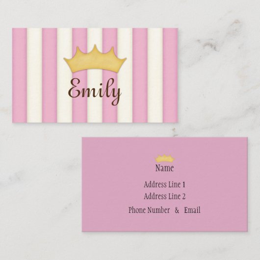 Roze Stripes persoonlijke prinses Roze kaart Visitekaartje (Voorkant / Achterkant)