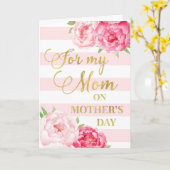 Roze Stripes Pink Flowers Moederdag Card Kaart (Gele Bloem)