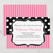 Roze stripes, Polka Dots, Baby shower Invitation Kaart (Voorkant / Achterkant)