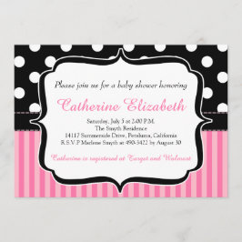 Roze stripes, Polka Dots, Baby shower Invitation Kaart