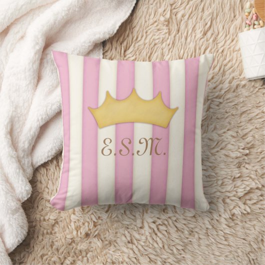 Roze Stripes Princess Monogram kroonkop Kussen (Deken)