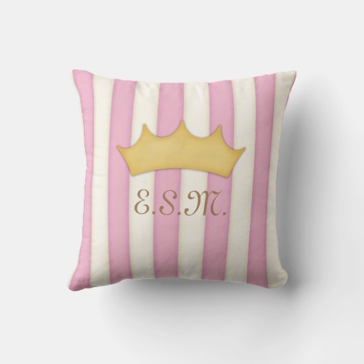 Roze Stripes Princess Monogram kroonkop Kussen (Achterkant)
