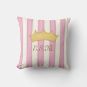 Roze Stripes Princess Monogram kroonkop Kussen (Voorkant)