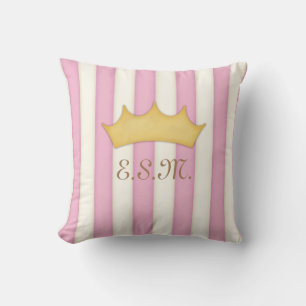 Roze Stripes Princess Monogram kroonkop Kussen