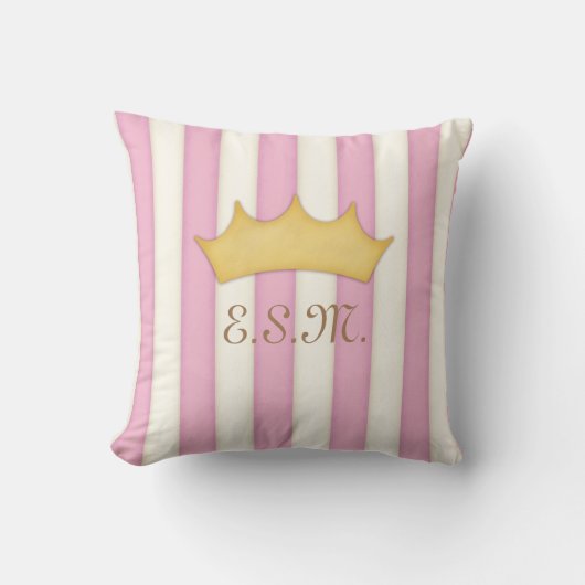 Roze Stripes Princess Monogram kroonkop Kussen (Voorkant)