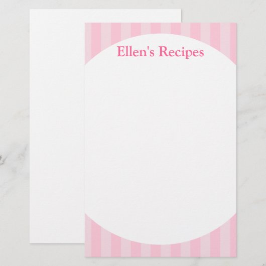 Roze stripes Recipe Note Pad (Voorkant / Achterkant)