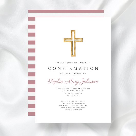 Roze Stripes Religieuze kruisbevestiging Kaart