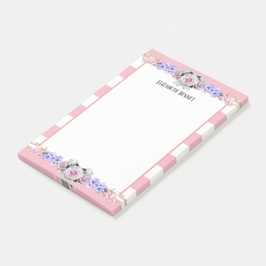 Roze stripes Roos, gepersonaliseerde Floral Post-i Post-it® Notes (Schuin)