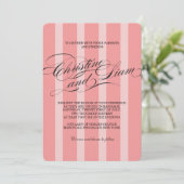 Roze Stripes Vlourish Script Wedding Invitation Kaart (Staand voorkant)