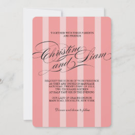 Roze Stripes Vlourish Script Wedding Invitation Kaart