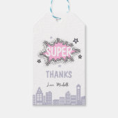 Roze striphelden verjaardag cadeaulabel (Voorkant)