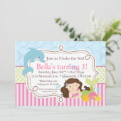 Roze strips, Dolphin en Zeemeerminnende Birthday P Kaart (Staand voorkant)