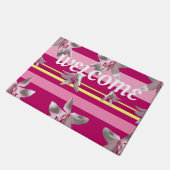 Roze strips en bloemen, Welkomstklep Deurmat (Schuin)