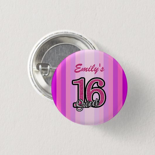 Roze strips en glitter ronde button 3,2 cm (Voorkant /achterkant)